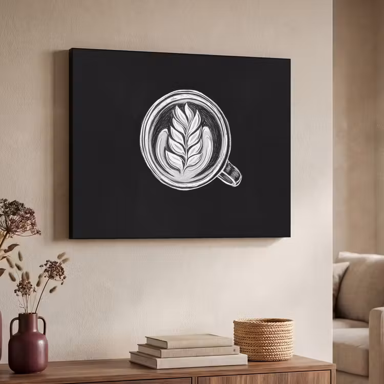 Krijttekening - Koffie - Latte art Textielframe - compleet frame klein -sfeer3