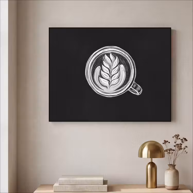 Krijttekening - Koffie - Latte art Textielframe - compleet frame klein -sfeer2