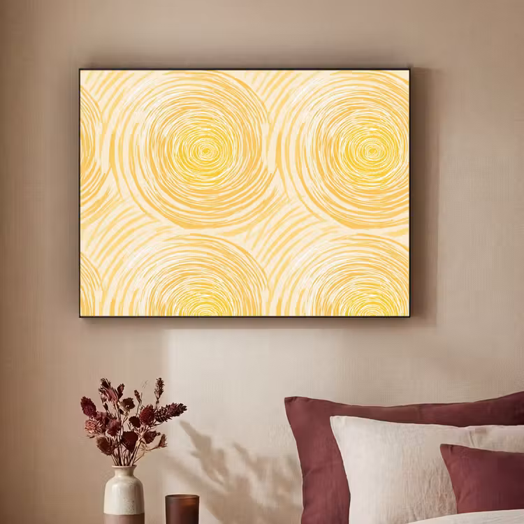 Cirkels - Abstract - Artistiek - Geel Textielframe zwart klein 947 -sfeer1