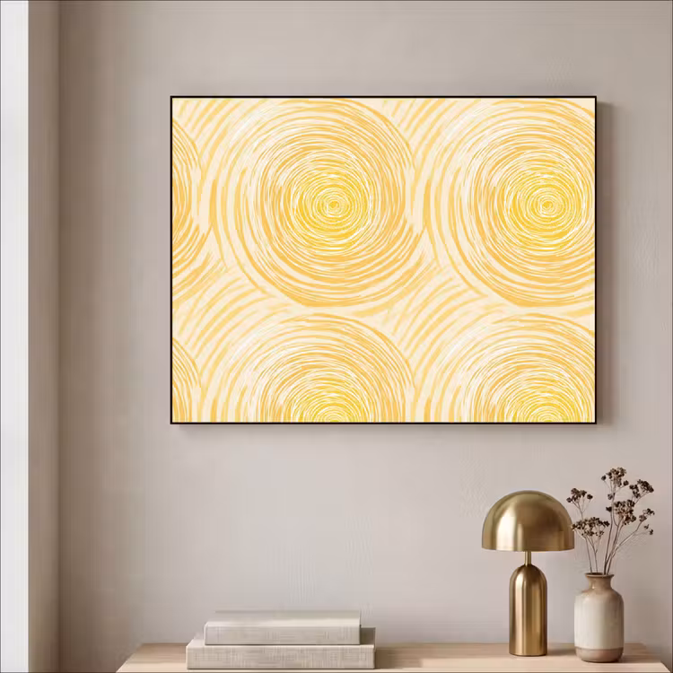 Cirkels - Abstract - Artistiek - Geel Textielframe zwart klein 947 -sfeer2