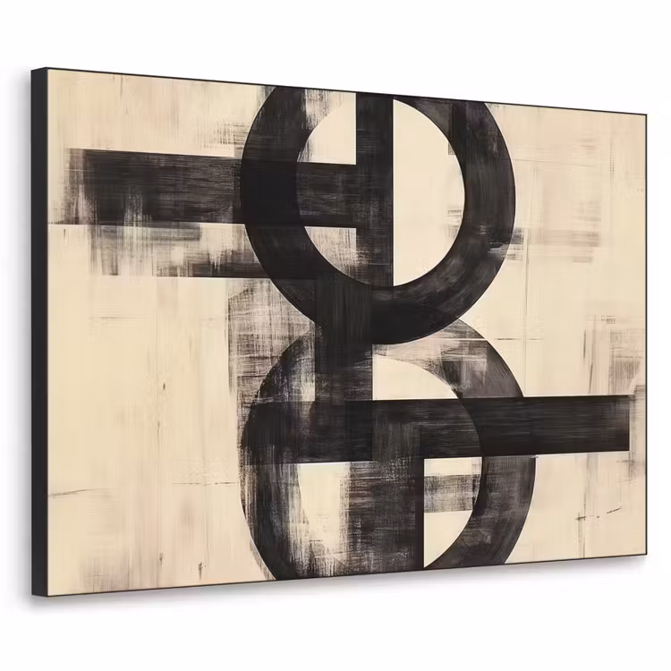 Cirkels - Balken - Zwart - Abstract Textielframe - compleet frame klein -3d