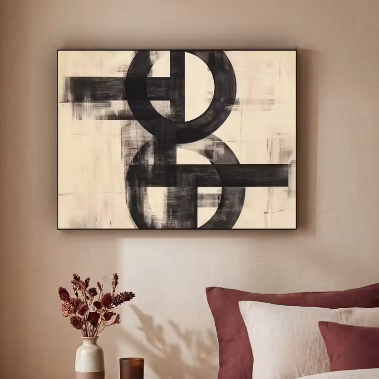 Cirkels - Balken - Zwart - Abstract Textielframe - compleet frame klein -sfeer1