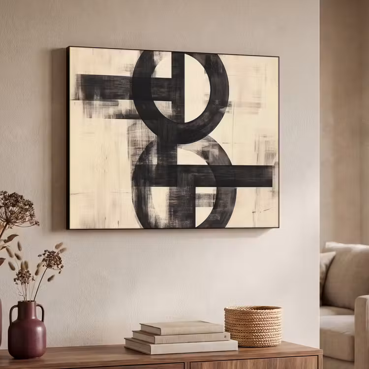 Cirkels - Balken - Zwart - Abstract Textielframe zwart klein -sfeer3