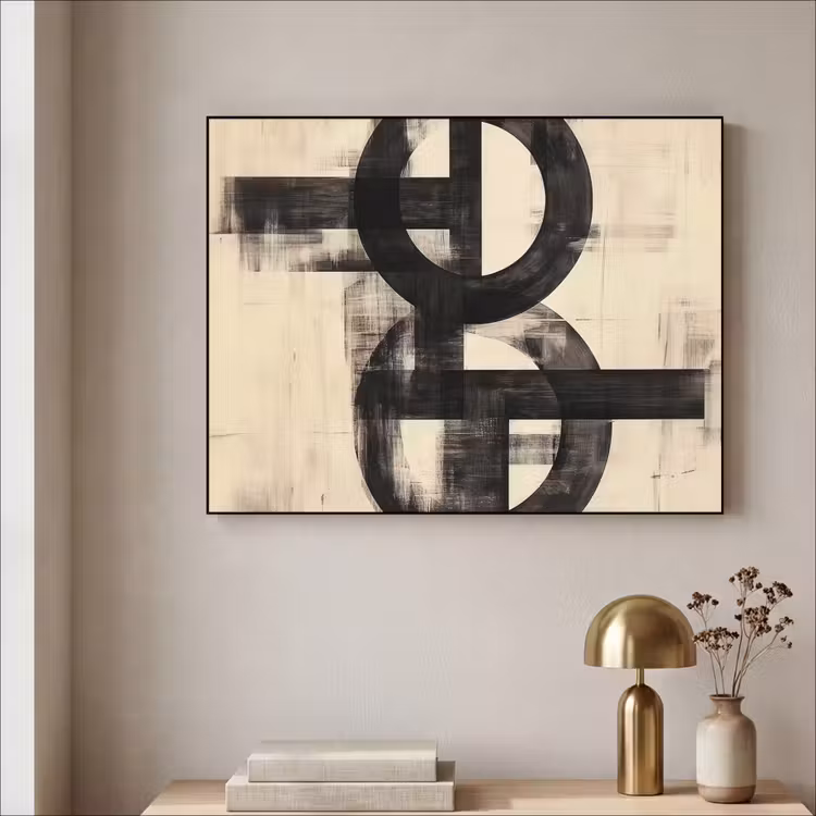 Cirkels - Balken - Zwart - Abstract Textielframe - compleet frame klein -sfeer2