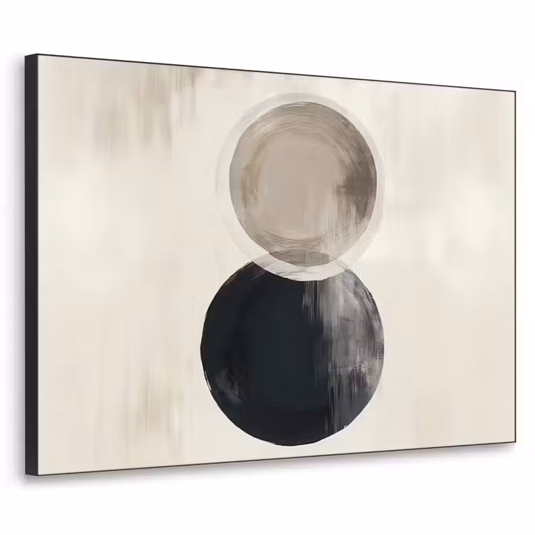 Cirkels - Vorm - Beige - Abstract Textielframe zwart klein -3d