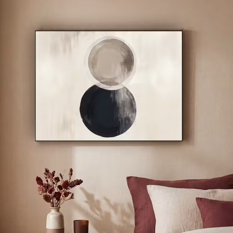Cirkels - Vorm - Beige - Abstract Textielframe zwart klein -sfeer1