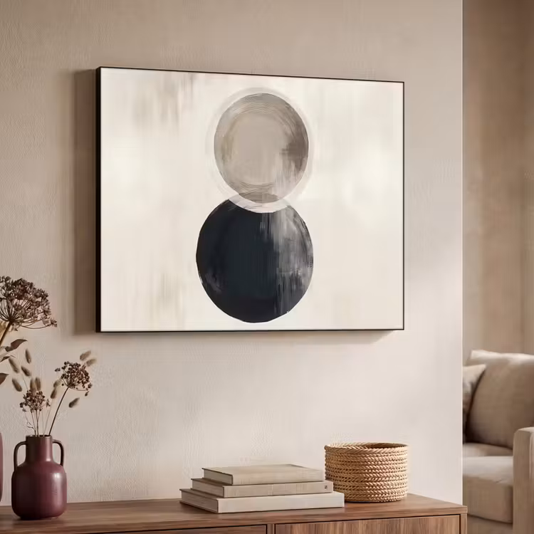 Cirkels - Vorm - Beige - Abstract Textielframe zwart klein -sfeer3