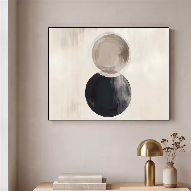Cirkels - Vorm - Beige - Abstract Textielframe zwart klein -sfeer2