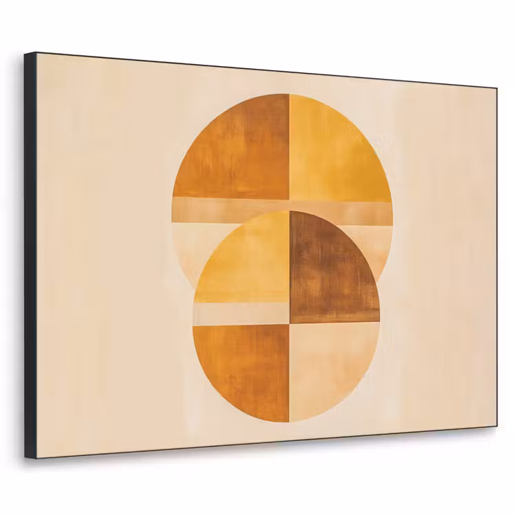 Cirkels - Geel - Minimalistisch Textielframe zwart klein -3d