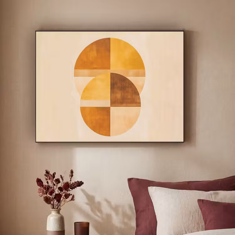 Cirkels - Geel - Minimalistisch Textielframe zwart klein -sfeer1