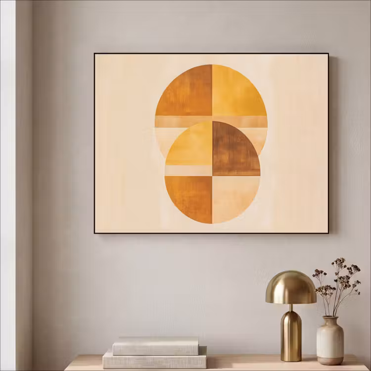 Cirkels - Geel - Minimalistisch Textielframe - compleet frame klein -sfeer2