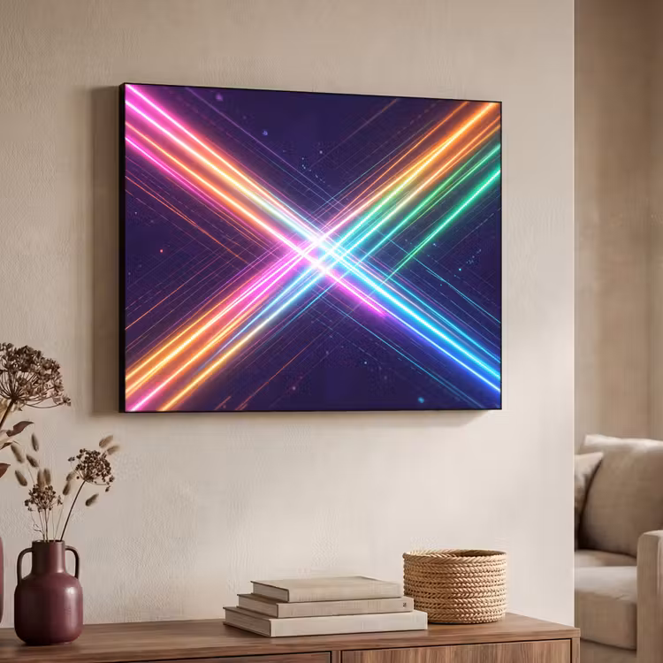 Kruisen - Lasterstralen - Neon Textielframe zwart klein -sfeer3