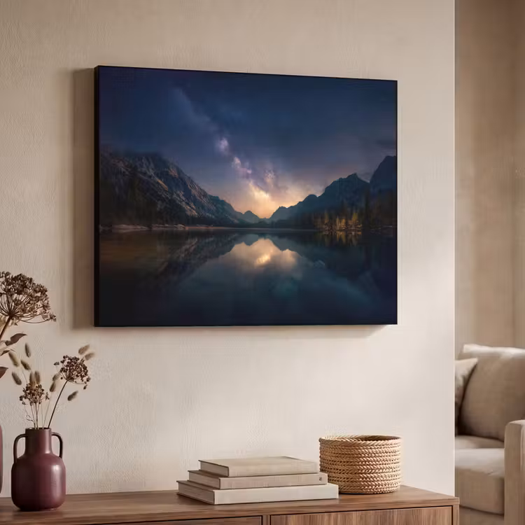 Kristalhelder meer - Bergen - Bergen Textielframe - compleet frame klein -sfeer3