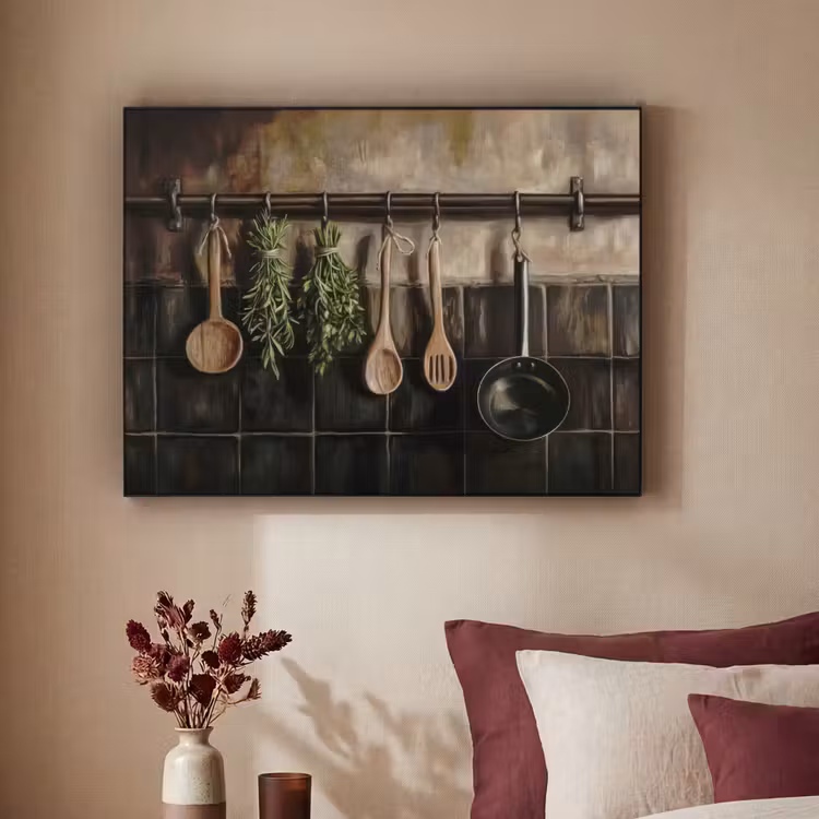 Keukengerei - Rustiek - Tegels - Kruiden Textielframe zwart klein -sfeer1