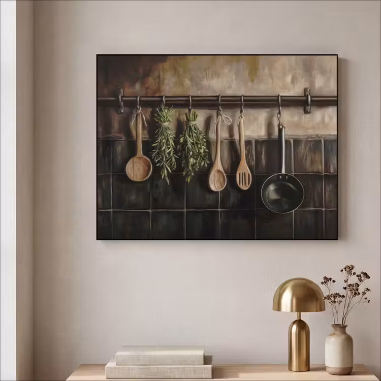 Keukengerei - Rustiek - Tegels - Kruiden Textielframe zwart klein -sfeer2