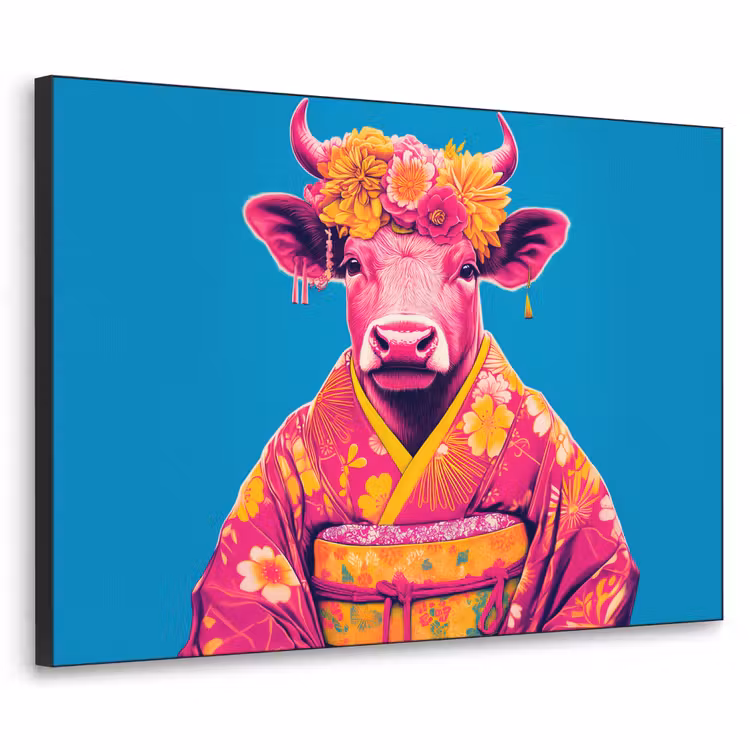 Koe - Bloemenkrans - Oorhangers - Kimono Textielframe - compleet frame klein -3d