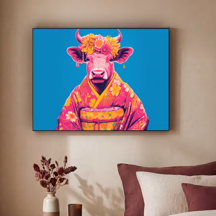 Koe - Bloemenkrans - Oorhangers - Kimono Textielframe - compleet frame klein -sfeer1