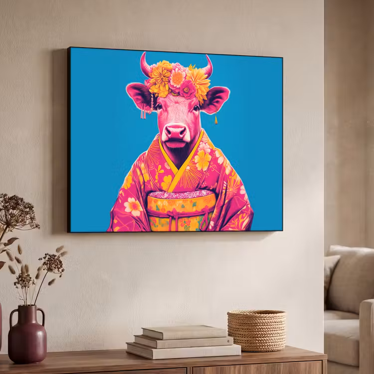 Koe - Bloemenkrans - Oorhangers - Kimono Textielframe - compleet frame klein -sfeer3
