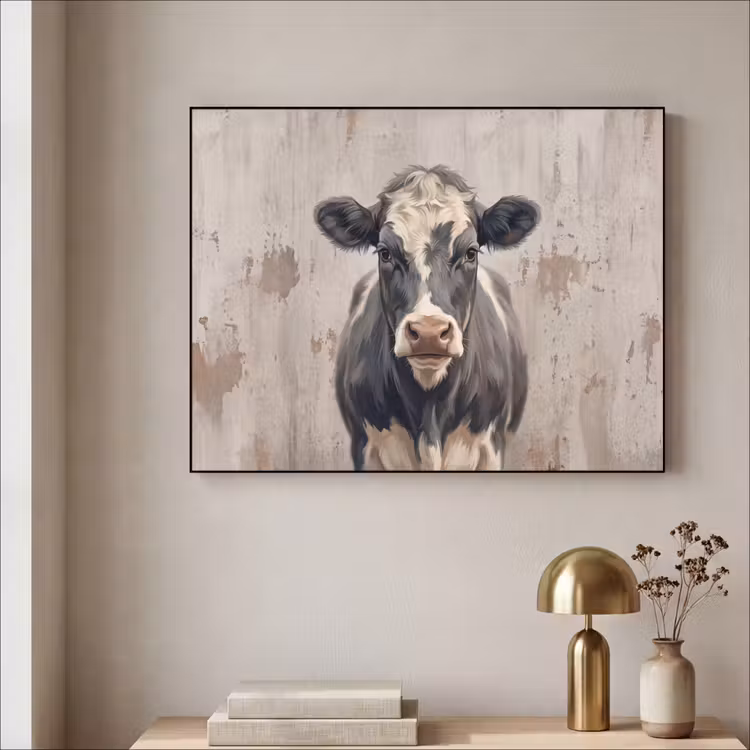 Koe - Portret - Dieren - Modern Textielframe zwart klein -sfeer2