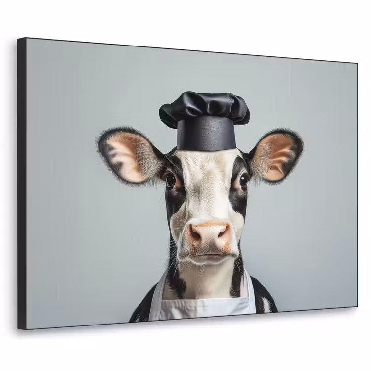 Koe - Zwart - Wit - Kok Textielframe zwart klein -3d
