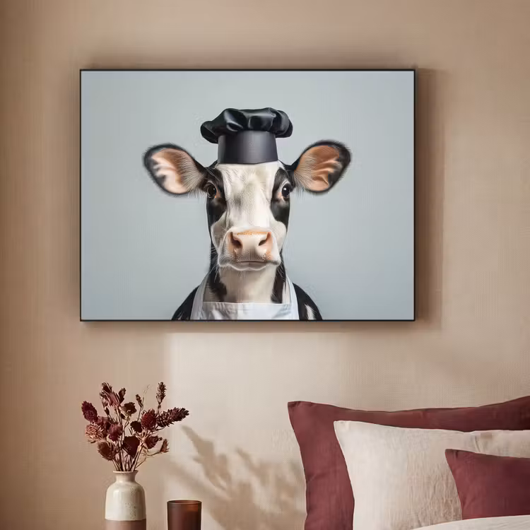 Koe - Zwart - Wit - Kok Textielframe - compleet frame klein -sfeer1