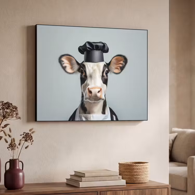 Koe - Zwart - Wit - Kok Textielframe zwart klein -sfeer3