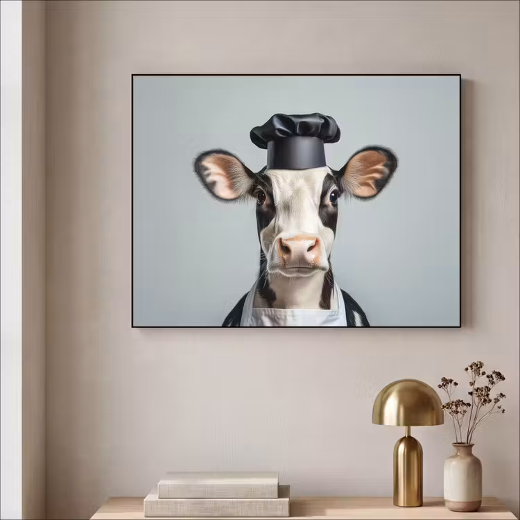 Koe - Zwart - Wit - Kok Textielframe - compleet frame klein -sfeer2