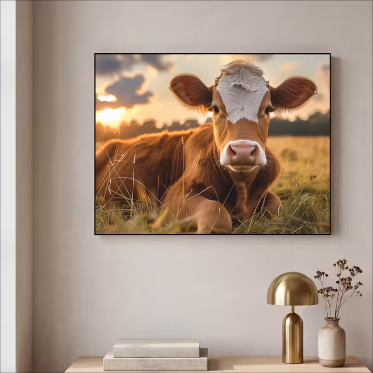 Koe - Dier - Weiland - Gras - Dieren - Natuur Textielframe zwart klein -sfeer2
