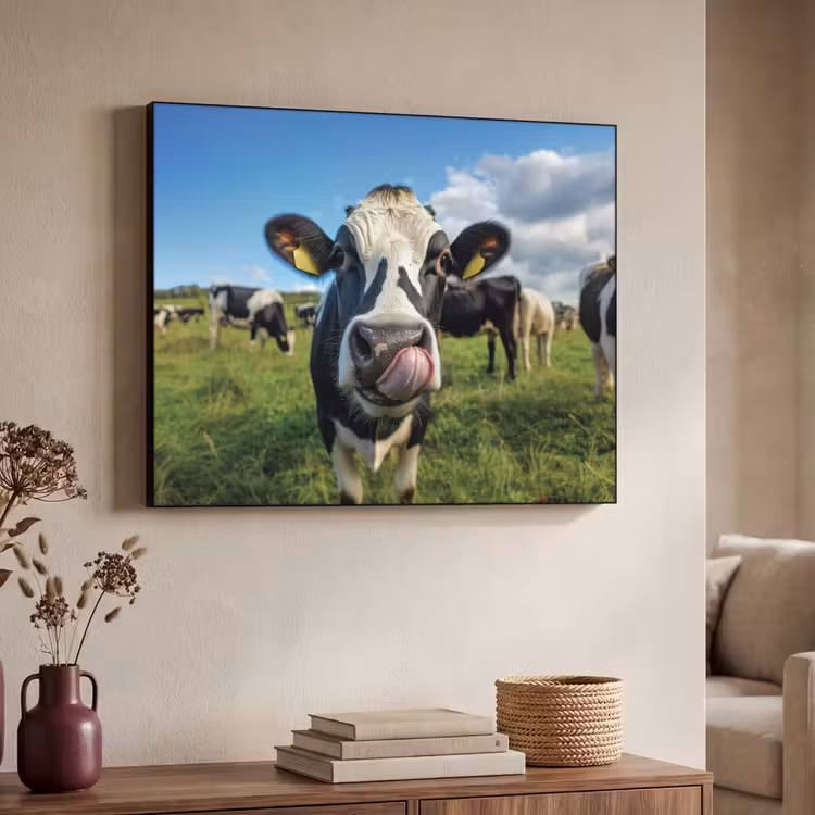 Koe - Tong - Weide Textielframe zwart klein -sfeer3