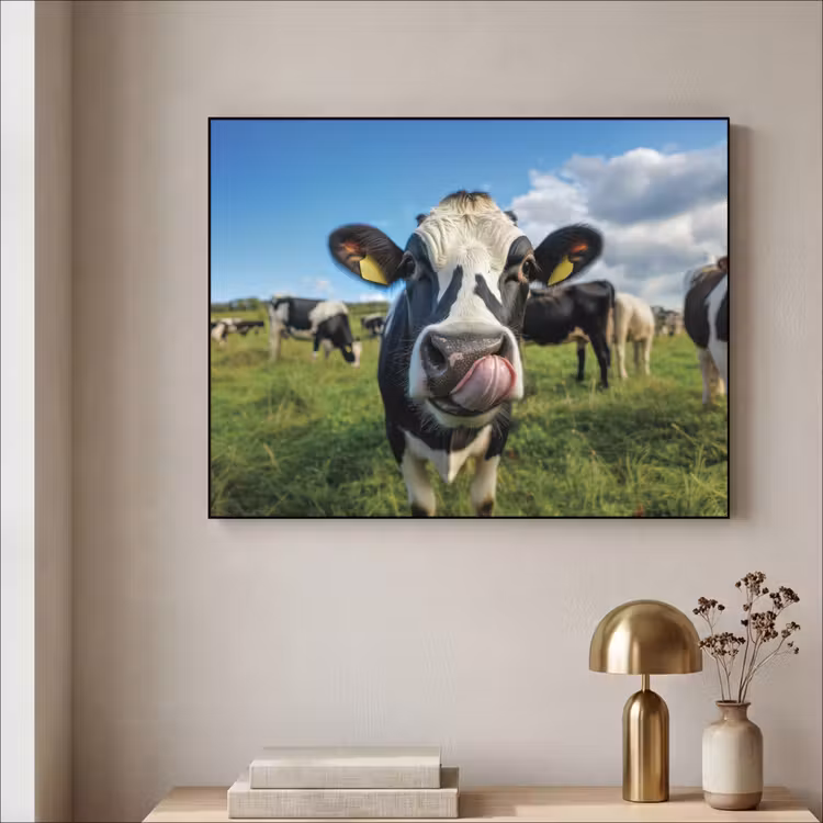 Koe - Tong - Weide Textielframe zwart klein -sfeer2