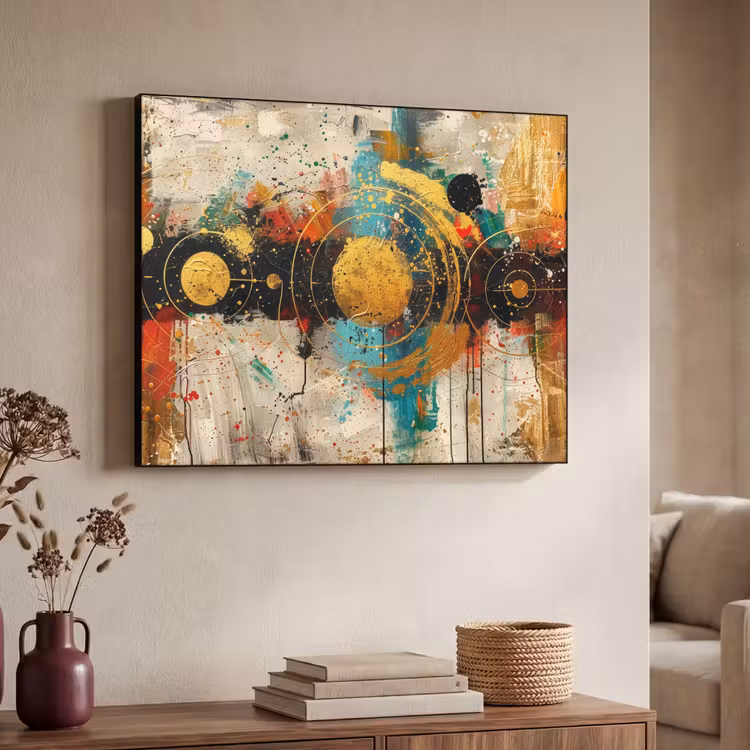 Kunst - Abstract - Aesthetic - Goud Textielframe zwart klein -sfeer3