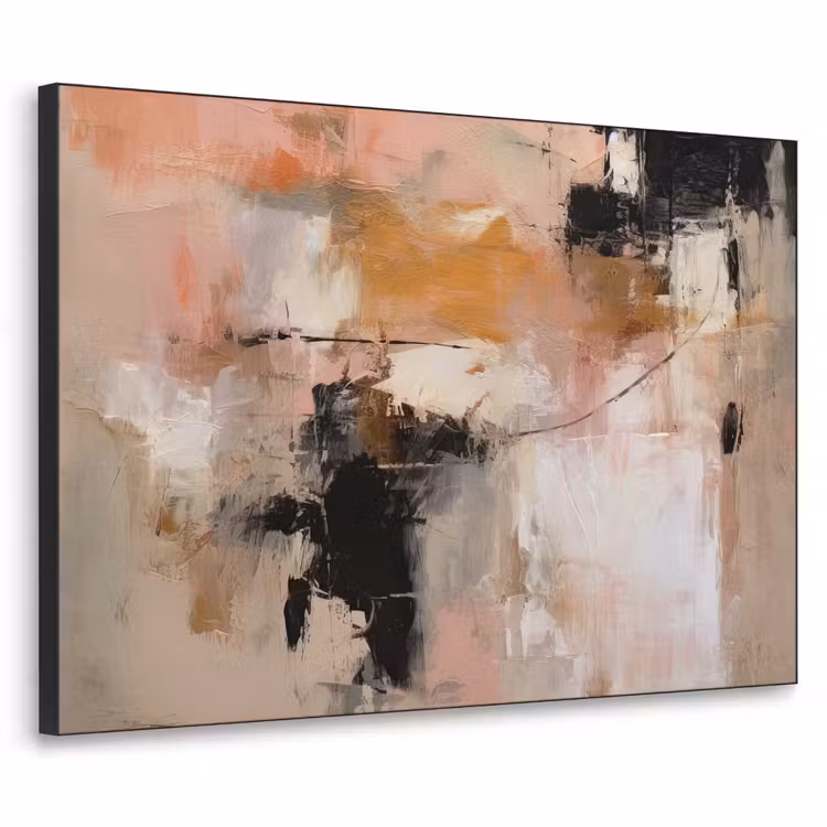 Kunst - Abstract - Beige - Verf Textielframe zwart klein -3d