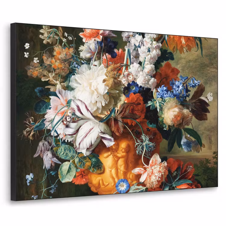 Kunst - Oude meesters - Boeket bloemen in een urn Textielframe zwart klein -3d