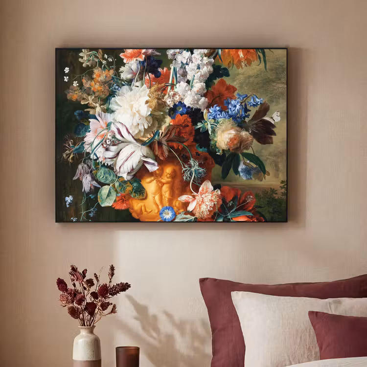 Kunst - Oude meesters - Boeket bloemen in een urn Textielframe zwart klein -sfeer1
