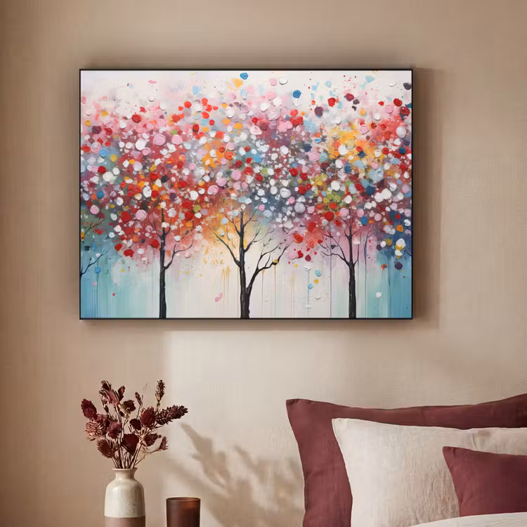 Kunst - Bomen - Natuur - Acryl Textielframe zwart klein -sfeer1