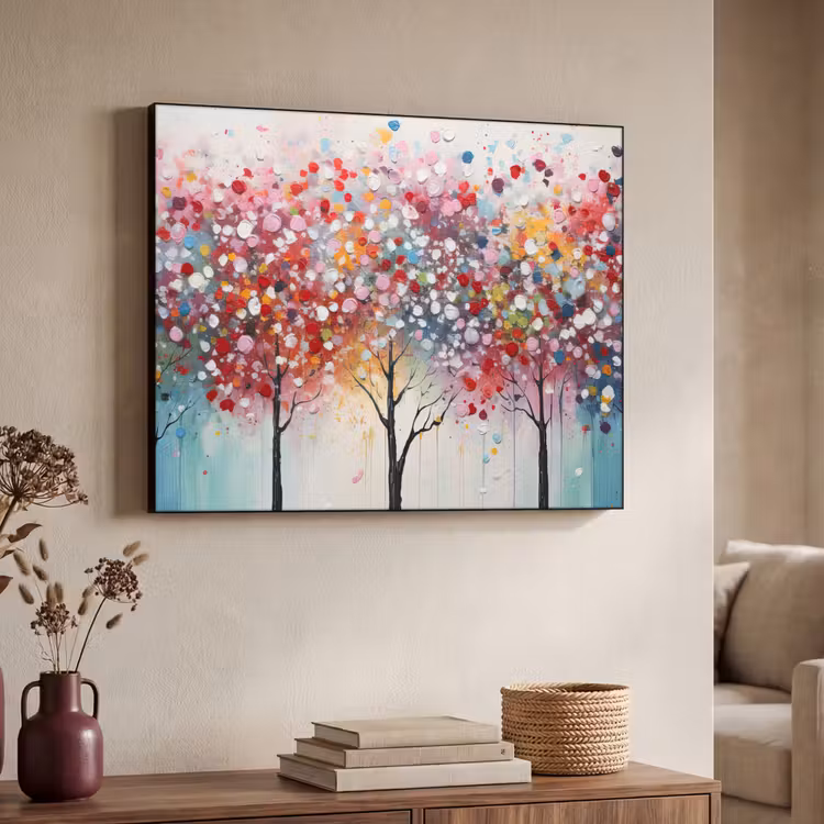 Kunst - Bomen - Natuur - Acryl Textielframe zwart klein -sfeer3