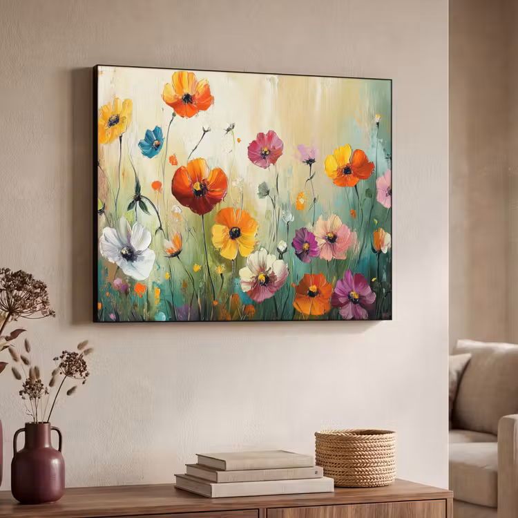 Kunst - Bloemen - Lente - Natuur Textielframe zwart klein -sfeer3