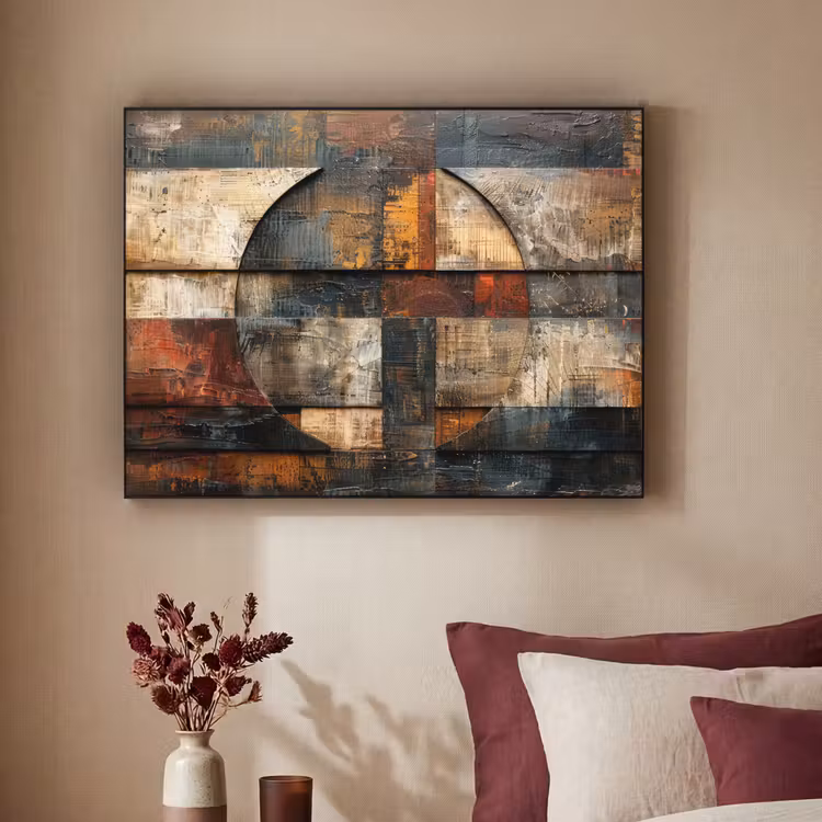 Kunst - Bruin - Abstract - Hout motief Textielframe zwart klein -sfeer1
