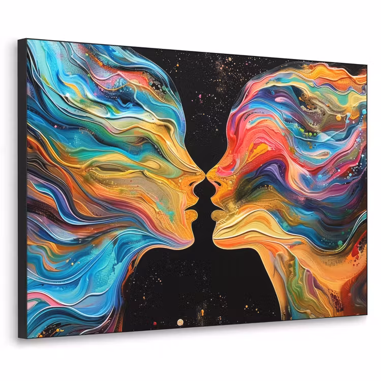 Kunst - Kleurrijk - Vrouw - Art - Abstract - Gezichten Textielframe zwart klein -3d