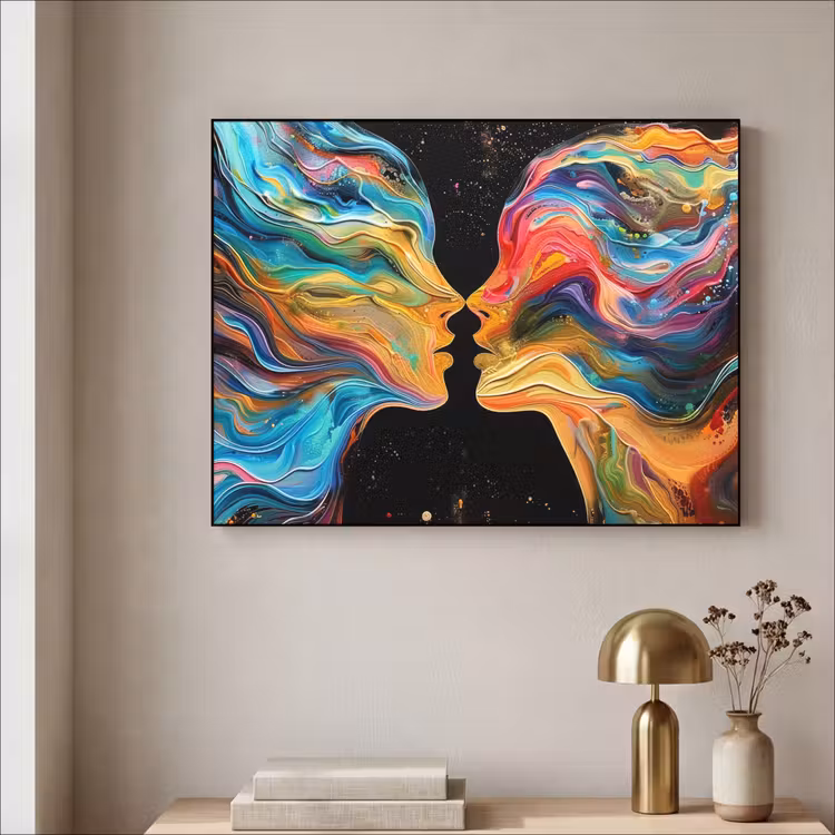 Kunst - Kleurrijk - Vrouw - Art - Abstract - Gezichten Textielframe zwart klein -sfeer2