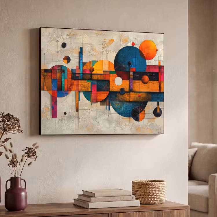Kunst - Kleurrijk - Modern - Vormen Textielframe - compleet frame klein -sfeer3