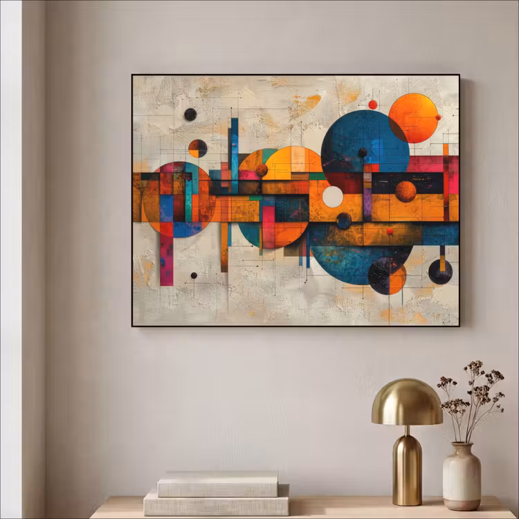 Kunst - Kleurrijk - Modern - Vormen Textielframe - compleet frame klein -sfeer2