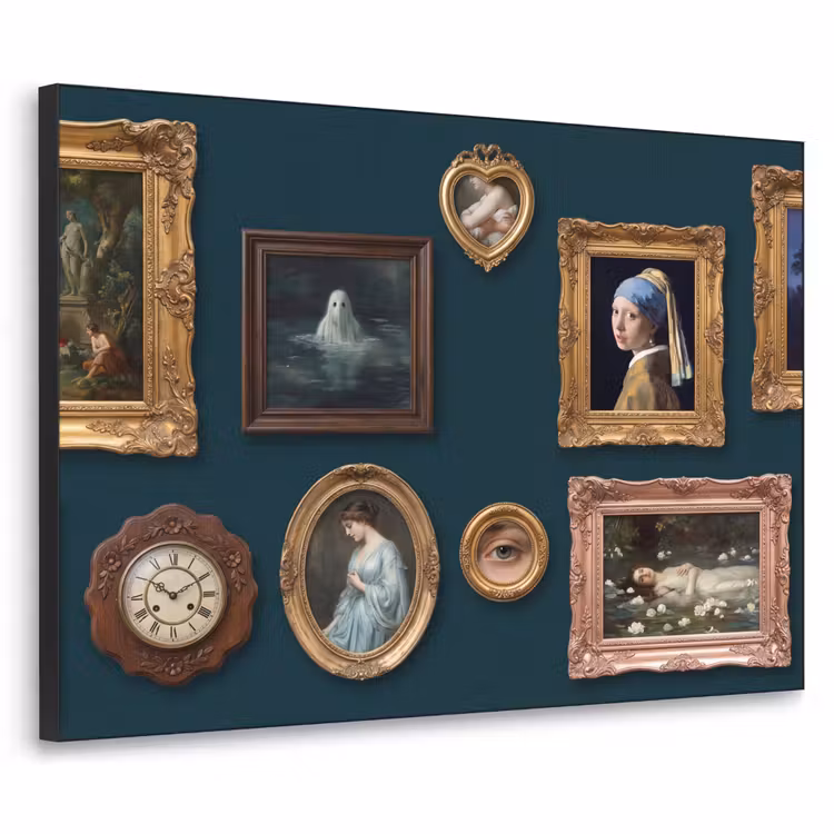 Kunst - Schilderijen - Decoratie - Klassiek - Groen Textielframe zwart klein -3d