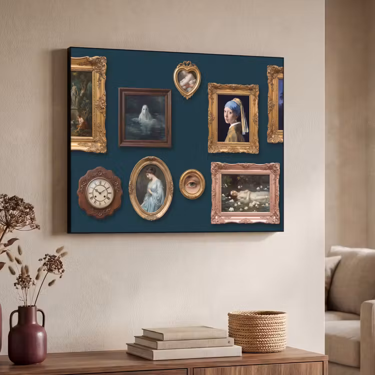 Kunst - Schilderijen - Decoratie - Klassiek - Groen Textielframe zwart klein -sfeer3