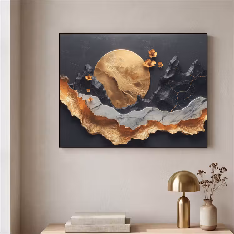 Kunst - Goud - Modern - Abstract Textielframe zwart klein -sfeer2