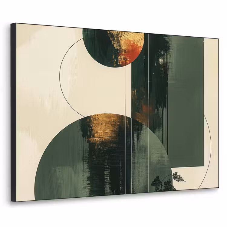 Kunst - Cirkels - Modern - Abstract Textielframe zwart klein -3d
