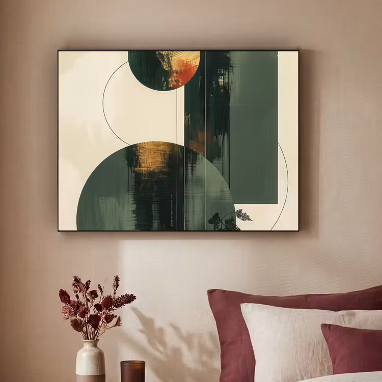 Kunst - Cirkels - Modern - Abstract Textielframe - compleet frame klein -sfeer1