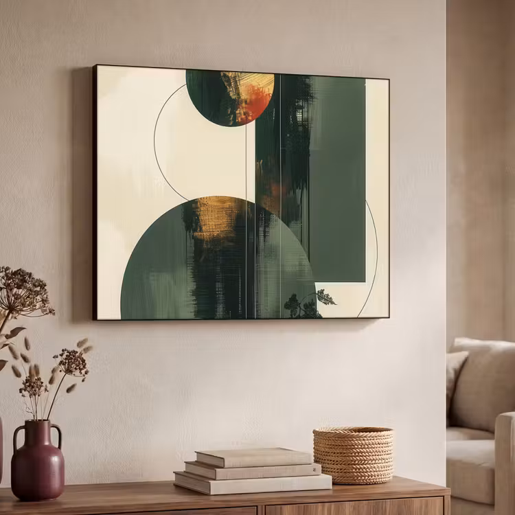 Kunst - Cirkels - Modern - Abstract Textielframe - compleet frame klein -sfeer3