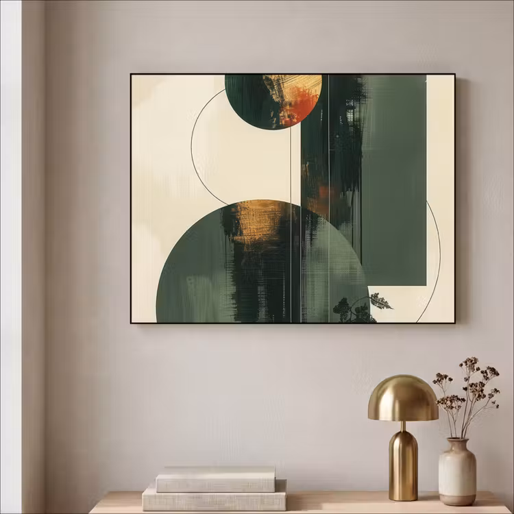 Kunst - Cirkels - Modern - Abstract Textielframe - compleet frame klein -sfeer2