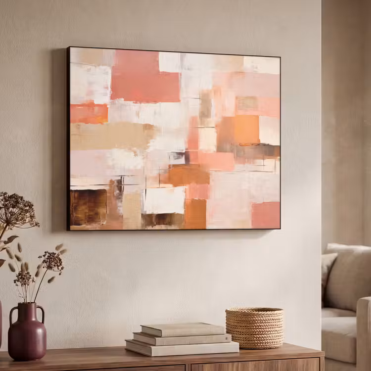 Kunst - Roze - Abstract Textielframe zwart klein -sfeer3
